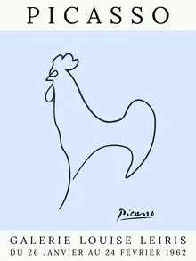 Illustration of a blue rooster, stylish and minimalistic.
