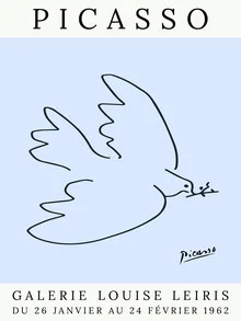 Illustration of a dove in soft blue and gray tones, conveying a peaceful mood