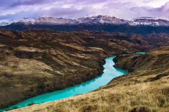 Photo art by Boris Buschardt: serene view of the Rio Baker in Patagonia.