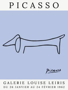 Illustration of a dog in violet lines, artistic, relaxed style.