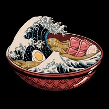 Wandbild von Vincent Trinidad Art: nostalgische Welle mit Ramen und retro Stil