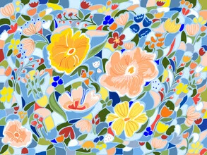 Wall art featuring a floral pattern in soft colors, evoking spring feelings.