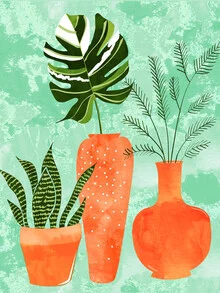 Illustration by Uma Gokhale: Botanical theme featuring plants in soft colors.