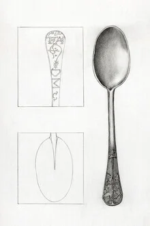 Illustration of a pewter spoon with fine details and a nostalgic feel.