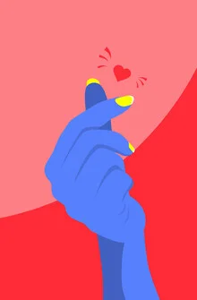 Illustration von Pia Kolle: Finger-Herz-Geste in fröhlichen Farben, die Freundschaft symbolisiert.