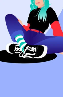 Illustration of a girl in grunge style wearing Vans sneakers and a retro look