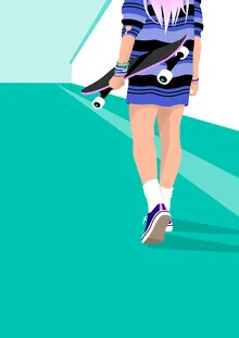 Wall art featuring a skater girl in summer, relaxed and full of life.