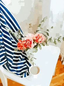 Wall art featuring a nautical theme with flowers in blue and blush tones