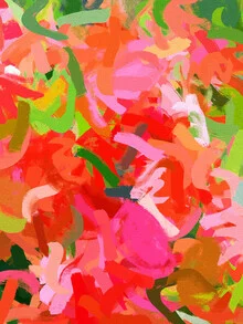 Colorful abstract illustration featuring blooming flowers in vibrant hues.