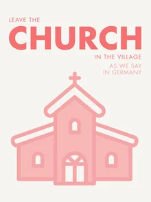 Illustration by Typo Art: church in soft pink tones and calm mood