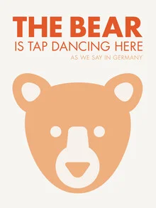 Wall art of a dancing bear in soft peach tones, cheerful mood.