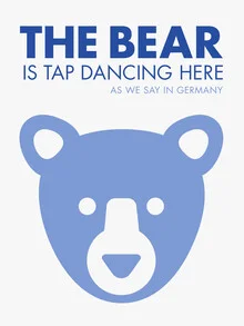 Wall art of a dancing bear in blue, cheerful and playful atmosphere.