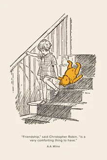 Illustration of Winnie-the-Pooh and friends, cheerful scene in soft colors.