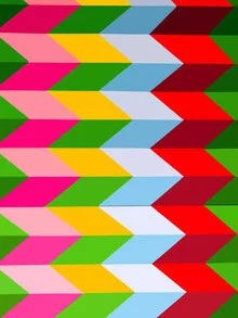 Abstract illustration with bold colors and geometric shapes in pink and red.