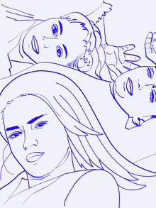 Illustration by Uma Gokhale: two sisters in a friendly exchange.
