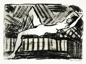 Illustration by Otto Mueller: reclining nude in soft tones and harmonious shapes.