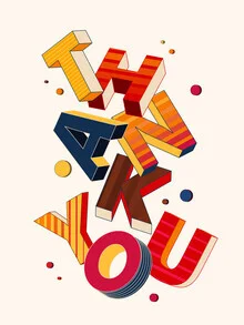 Colorful illustration featuring the text 'Thank You' in a retro style.
