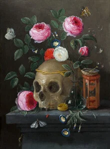 Illustration von Jan van Kessel: Vanitas Stillleben mit Blumen und Objekten