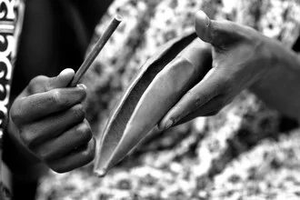 Photo art by Lucía Arias Ballesteros: traditional Atoke instrument from Ghana