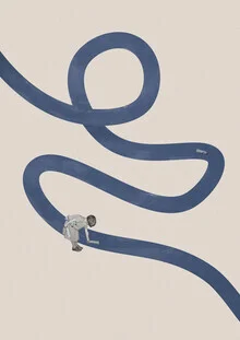 Illustration by Maarten Leon: a girl in harmony with a clear river
