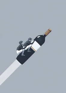 Wall art by Maarten Leon: geometric shapes in blue and grey featuring a wine bottle