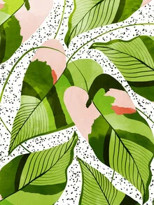 Illustration by Uma Gokhale: delicate leaves in soft pink and green tones