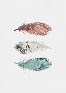 Soft pastel feathers in mint green and blush pink, harmonious watercolor composition.