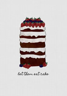 Wall art featuring a humorous cake illustration with a quote from Marie Antoinette.