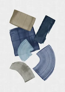 Colorful blue and brown blocks on a neutral background, creating a harmonious composition.