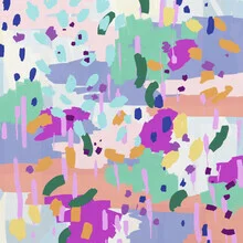 Abstract oil painting in vibrant colors, conveying a cheerful mood.