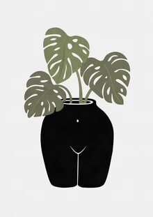 Illustration of a vase with botanical elements and a female body, vibrant colors.