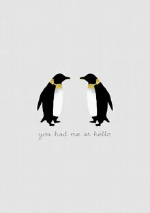 Wall art featuring a penguin and a romantic quote, conveying a warm mood