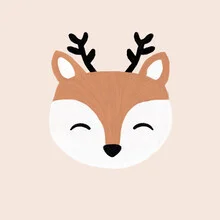 Cute fawn with soft colors, standing quietly in a serene forest.