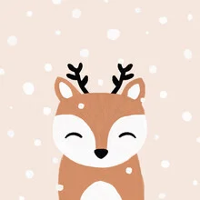 Photo art: cute deer in a snowy forest, soft colors and a festive mood