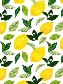 Wall art by Uma Gokhale: hand-drawn pattern featuring lemons and leaves