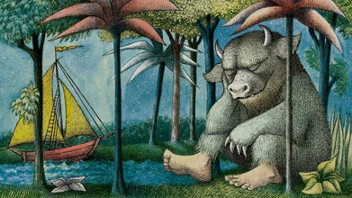 Nostalgic illustration of wild things in an enchanting forest.