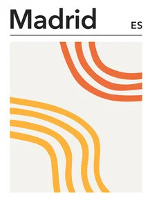 Kreative Illustration von Madrid mit bunten Gebäuden und lebendigem Stadtleben