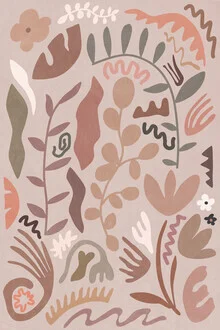Wandbild mit verspielten Blumenmotiven in sanften Farben