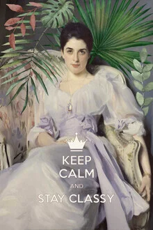 Wandbild mit einer eleganten Frau in einem klassischen Stil, vermittelt Gelassenheit.