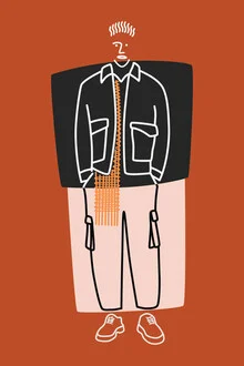 Illustration eines stilvollen Mannes in urbaner Umgebung, entspannt und selbstbewusst.
