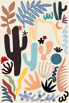 Illustration von Amini 54: bunte Pflanzenwelt mit Kakteen und Blumen im Retro-Stil