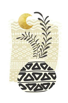 Illustration von Amini 54: ein stilvolles Stillleben unter dem Mond mit Pflanzen.