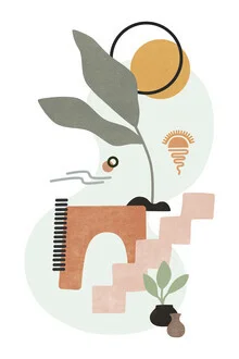 Wall art: Illustration of a tropical villa featuring organic shapes and soothing colors.