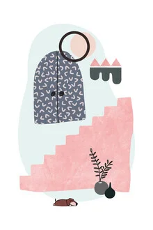 Illustration by Amini 54: Tropical villa featuring botanical elements in soft colors.