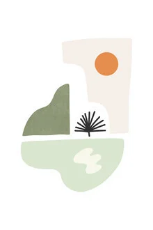 Illustration featuring tropical plants and organic shapes, creating a relaxing atmosphere.