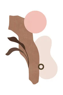 Wall art featuring tropical plants and organic shapes in soft colors.