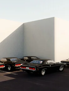 Photo art by Jonas Hafner: Black car in light and shadow on a parking space