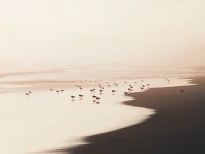 Photo art by Thiago Quiuque: gentle waves on the beach at sunset