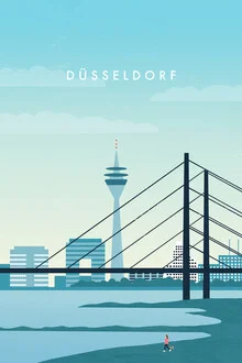 Illustration of Düsseldorf featuring a bridge and city views