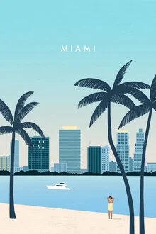 Wall art by Katinka Reinke: vibrant illustration of Miami with yachts and city view